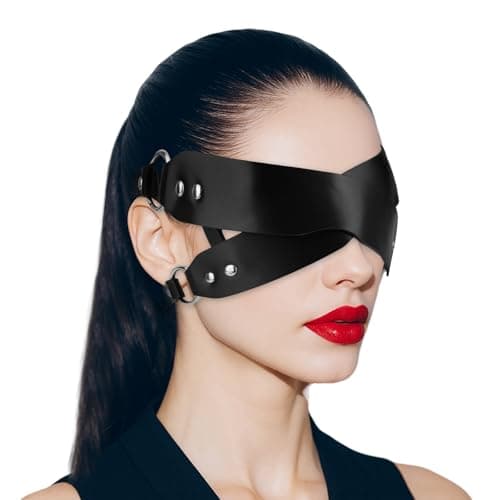 Mikovivi Leather Eye Mask, Sexy Black Masquerade Eye Mask Fancy Dress Accessories Ideal for Women Men Halloween Cosplay Carnival Bachelor Party