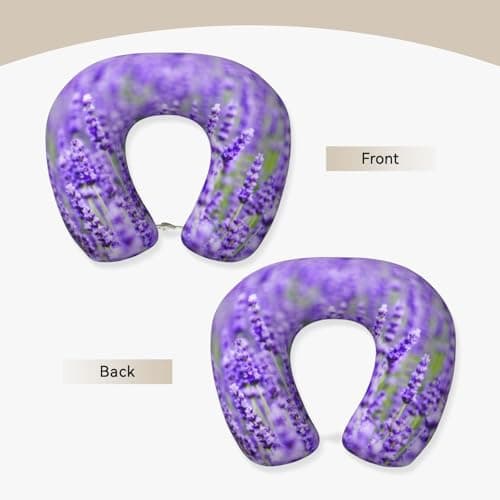 AUGUSTRUSH Memory Foam Neck Pillow - Travel Pillow With Adjustable Clasp, Removable Washable Cover For Airplane Office Car, Ergonomic Support Comfortable U-Shaped Pillow, Purple Lavender Print — view 2
