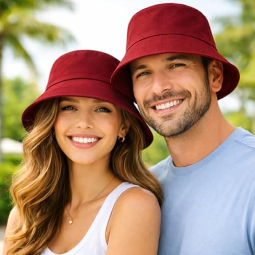 COSHAL® Unisex Bucket Hat Reversible Mens Womens Cotton Fisherman Hats for Hunting, Camping, Hiking, Travelling, Fishing Adult Football Summer Sun Hat Plain Colours Size 56-58cm (Maroon) — view 3