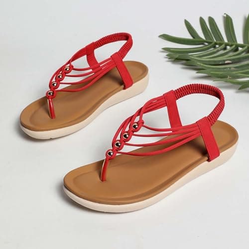 Generisch 2026 Fashion Boho Style Flat Flip Flop Sandals - Comfortable Beach Shoes for Casual Summer Trips, red, 41 EU 3X-Schmal — view 4