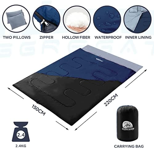 Double Sleeping Bag for Adult and Kids with 2 Pillows for Camping,2.4kg — view 2