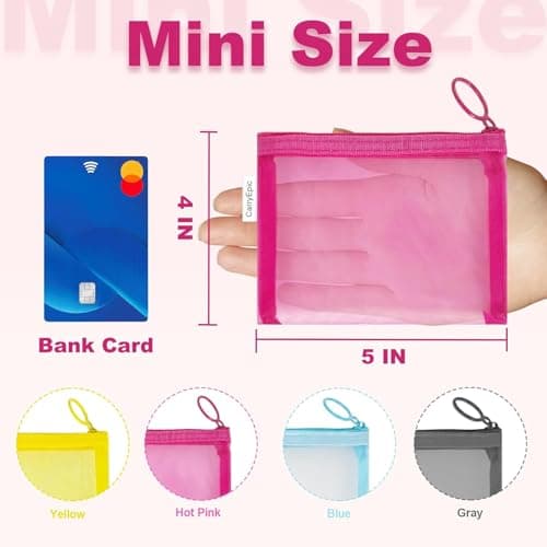 Mini Mesh Pouches(4 Pack), Small Mesh Bags with Zipper Nylon Makeup Pouches Bag Cosmetic Pouch Travel Purse Organizer Insert Diaper Inside Bag Organizers Home Organizing Size See Through Cute Colors — view 2