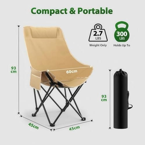 WY8 Folding Camping Chair Lightweight and Portable with Storage Bag, Heavy-Duty Steel Frame, Breathable Oxford Fabric, Ergonomic High Back Support, Compact for Hiking, Lawn, Picnic, Fishing (Khaki) — view 3