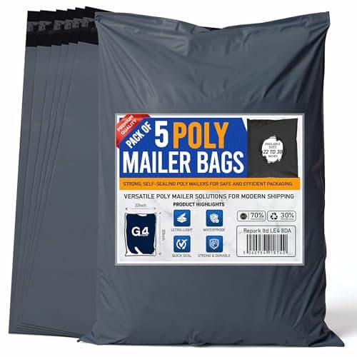 G4GADGET 5 Large Grey Postal Bags 22x30 Inch [559mm x 762mm] – Durable Self-Seal Packaging Bags for Vinted, Parcel Delivery, Clothes Mailing & Shipping