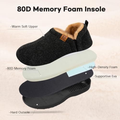 LongBay Men's Slippers Warm Memory Foam House Shoes Winter, Black 6/7 UK — view 6