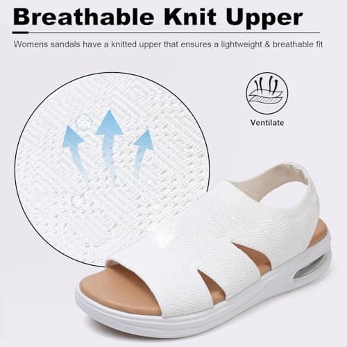 TETSUO Women's Summer Walking Sandals Slip On Air Cushion Support Platform Sandals Open Toe Ankle Strap White Dress Sandal Shoes — view 3