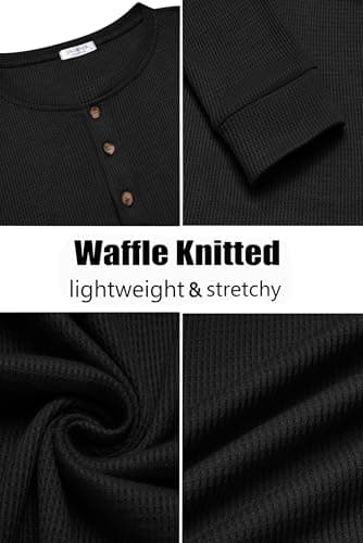 Ekouaer Mens Long Sleeve Shirt Waffle Knit Henley Tops Black L — view 4