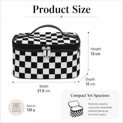 Travel Make Up Bag, Black and White Chequered Vanity Case, 1-Piece — view 2