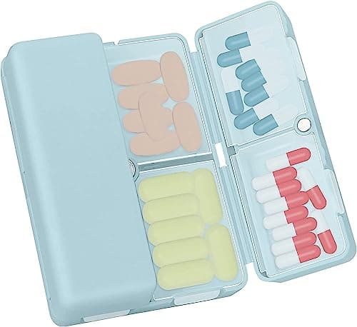 FYY 7 Day Pill Organiser, Travel Tablet Box, [Foldable Design] Weekly Medication Case, Portable Daily Supplements Storage Organizer for Vitamins, Cod Liver Oil, Small-Blue