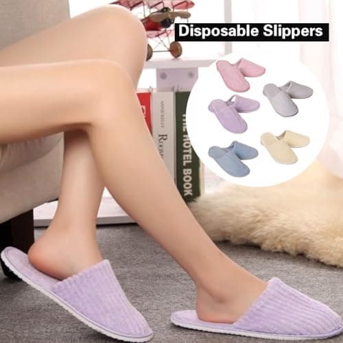 1/5 Pairs Closed Toe Coral Fleece Slippers, Non-slip Disposables Slippers, Closed Toe For Hotel Guest And Spa, Guest Multipacks Washable, Unisex Indoor House Floor Business Travel Trip Shoes — view 2