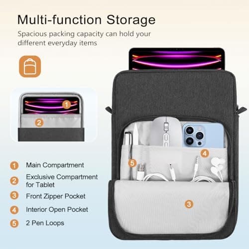 TiMOVO 13 Inch Tablet Sleeve with Shoulder Strap, Black & Gray — view 4