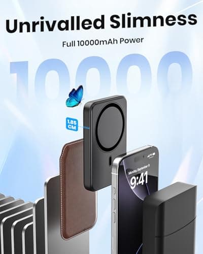 Riapow Magnetic Power Bank 10000mAh, Slim Magnet Wireless Portable Charger — view 3