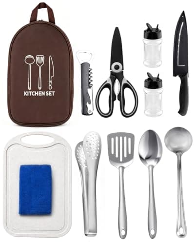 Camping Equipment Cooking Utensils Set, 12 Pcs Camping Cooking Set with Knife, Scissors & Cutting Board, Lightweight Portable Camping Kitchen Accessories, Camping Utensils Set for Outdoor Cooking