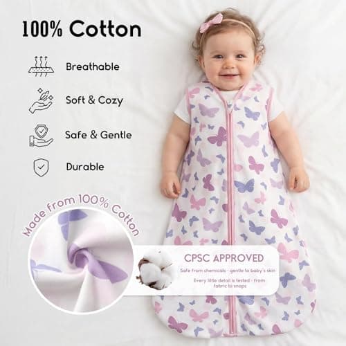 Yoofoss Baby Sleeping Bag 0.5 Tog 0-6 Months - 100% Organic Cotton Summer Lightweight Sleep Sack Soft Sleep Bag for Newbron Infant Unseix Girl Wearable Blanket — view 3