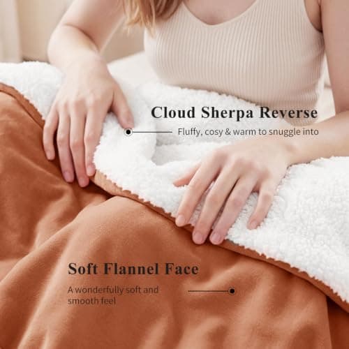 Aisbo Sherpa Fleece Throw Blanket Burnt Orange - Fluffy Thick Warm Blanket for Sofa Couch Throw Single Size, Solid Microfiber Bed Blanket Soft Throws for Travel, 130x150cm — view 6