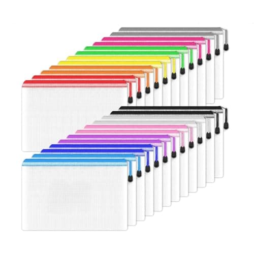A4 Zip Wallets, 24 PCS Plastic Wallets Folders Mesh Zipper Lock Bags
