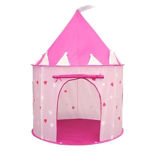 ROIWUIE Princess Castle Pop Up Tent – Kids Pink Playhouse Tent for Girls with Glow in The Dark Stars, Indoor/Outdoor Foldable Pink Play Tent Fabulous Gift for Little Girls