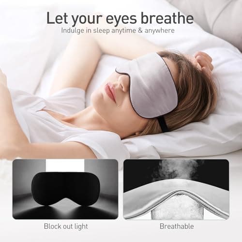 Viedouce Sleep Eye Mask,100% Natural Silk Eye Mask for Sleeping,Eye Blinder with Adjustable Strap and Ear Plug,Light-Blackout Design,Soft Sleep Mask for Women,Men and Kids(Silver) — view 4
