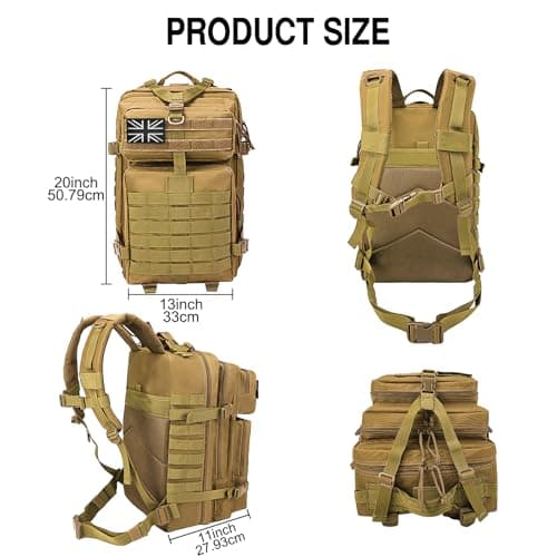 WOLT | Tactical Backpack for Men 45L Military Backpack Large 3 Day Molle Assault Pack Rucking Backpack for Survival Hiking, Khaki — view 2