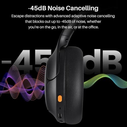 TOZO HT3 Bluetooth Headphones, Active Noise Cancelling with 5-Mic AI Chat, Wireless Over Ear Bluetooth, Hi-Res Audio, 90H Playtime, Transparency Mode, Dual Bluetooth Connection, 32 EQ Modes — view 3
