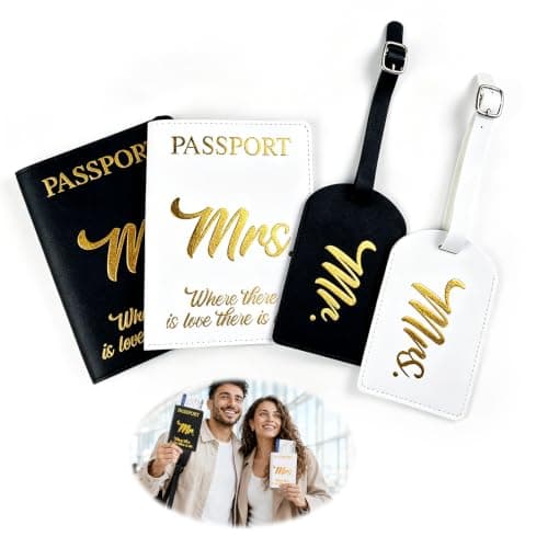 Minicoco 4 Pcs Passport Holder Covers,Leather Luggage Tags,Honeymoon Travel