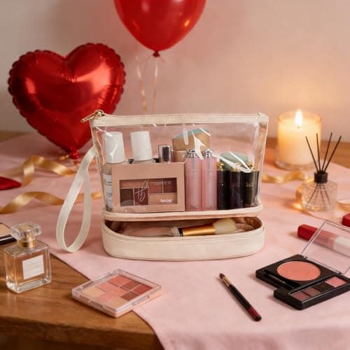 Clear Makeup Bag with Brushes Compartment Travel Toiletry Bag Cream — view 2