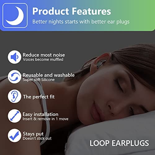 ACWOO Earplugs for Sleep, 2 Pieces Soft Silicone Ear Plugs, Noise Reduction Ear Plugs with Storage Container Box, Noise Cancelling Reusable Hearing Protection Suitable for Sleeping and Snoring (Grey) — view 4
