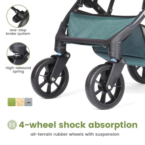 Convenience Baby Stroller – Lightweight & Compact Travel Umbrella Stroller, Quick One-Hand Fold, Lockable Rear Wheels, Adjustable Canopy, 5-Point Safety Harness & Shopping Basket (Dark Green) — view 4