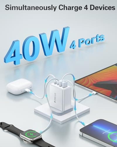 2-Pack 40W USB C Plug, Multi UK USB Plug Fast Charger Plug Multiple Charging Head 4-Port Dual Type C Power Adapter Multiport Wall Plug for iPhone 16 15 14 13 12 11 Pro Max Plus X XS XR 8,iPad,Samsung — view 3