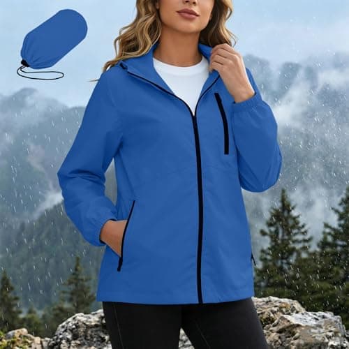 Ladies Water Repellent Windproof Coat Hooded Zip Up Long Sleeve Jacket — view 2