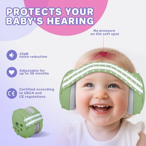 YANKUIRUI Baby Ear Defenders - Noise Cancelling Baby Headphones for 0-36 Months, SNR 25dB - Lightweight Over-Ear Design with Soft Headband and Cushion Cups Green — view 2