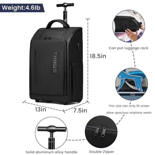 RUCYEN Rolling Backpack,Waterproof Backpack with Wheels for Business and Travel Commuter, Carry on Backpack with Laptop Compartment,Wheeled Backpack for Adults (B-18inch) — view 4