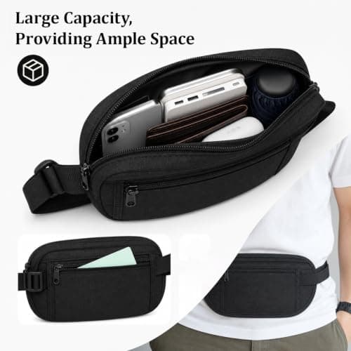 RFID Blocking Travel Money Belt – Ultra-Slim Hidden Waist Pack & Fanny Bag for Men & Women, Adjustable Secure Passport, Cash, Phone & Card Holder for Travel, Office & Outdoor — view 6