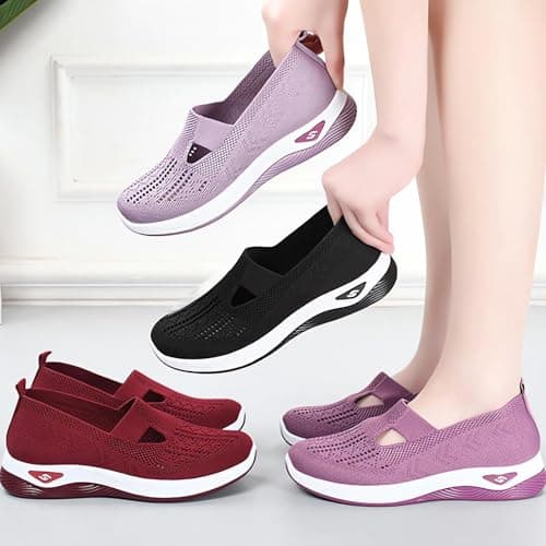 Women's Comfort Walking Shoes, Woven Lightweight Breathable Orthopedic Sneakers with Soft Sole, Arch Support and Stretch Fit Green — view 2