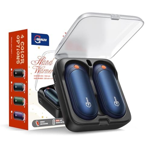 J-BRAUV Electric Hand Warmers Rechargeable 2 Pack, 2000mAh Reusable Hand Warmers with Charging Case 10000mAh, 5 Levels Heat Double Sided USB C Hand Warmer Up to 24H Heating, Golf Gifts for Men Women — view 2