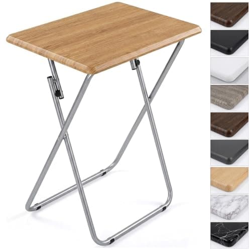 SG Traders Side Folding Coffee Table, Small TV Snack Tray for Eating, Sofa Laptop Desk, Outdoor Foldable Camping Tables, Natural Wood Colour, L48 x W38 x H66 CM