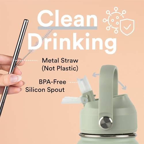 moon bottles - Insulated Water Bottle with Straw - Stainless Steel Sports Drink Bottle, Thermal Flask, 24hr Cold, 12hr Hot, Double Walled, Metal Straw, Silicon Spout, UK Company (1L, Green) — view 4
