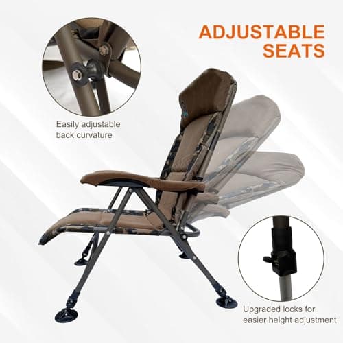 CARPZILLA Foldable Recliner Fishing Chair Armchair Adjustable Backrest Legs Rotating Feet Durable Portable Oxford Fabric Heavy Duty Padded 4CM Cushion 150KG Weight Limit Equipment Accessories Camo — view 5