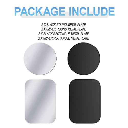 sphires 8 Pack Metal Plate for Magnetic Phone Car Mount 4 X Round and 4 X Rectangular Metal Plate for Car Magnetic Phone Holder (8 Pack Black & Silver) — view 4