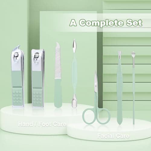 Manicure Set-Stainless Steel Nail Care Set-Professional 7 in 1 Ingrown Toenail Clipper Grooming Tool-Pedicure Kit & Toe Nail Cutter-Thick Nail Scissors Toiletries with Cuticle Trimmer (Green) — view 6