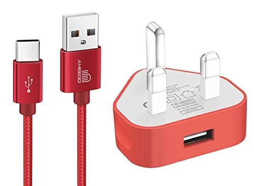 TheMax USB Wall Charger with USB-C Cable – Fast Charging Adapter Safe, Compact, High-Speed Charging Compatible for Samsung, Pixel, Android, and Tablets and More (1m Cable Included) Red