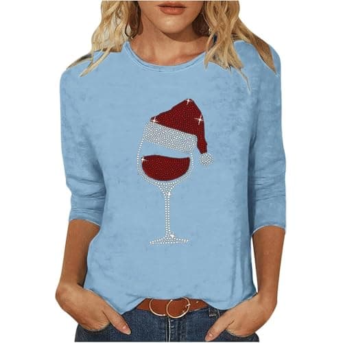 2026 New Womens Crew Neck T Shirt Drop Shoulder Printed Casual Tee Fitted Shape Breathable Feel Summer Top for City Break Skirts Shorts Daily Wear Neat Outfit Building Light Blue L