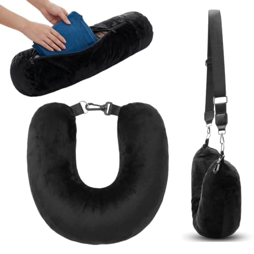 Peaflew Stuffable Neck Pillow for Travel, U-Shaped Pillow with Storage Bag, Neck Pillow Storage with Adjustable Strap, Travel Pillow with Soft Head Support for Airplane, Camping, Train, Hiking