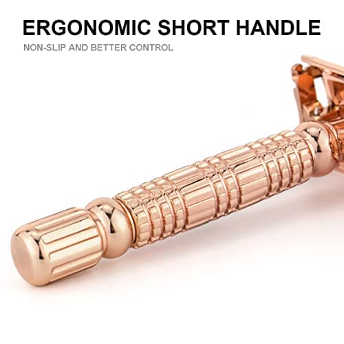 BAILI Butterfly Double Edge Safety Razor Rust-proof Reusable Manual Wet Shaving for Men Women with Mirrored Travel Case Rose Gold BD177C — view 4
