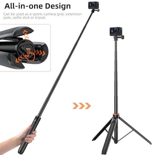 53"/135cm Selfie Stick Tripod Kit for DJI Action 5 Pro/4/3, Osmo 360, 2-in-1 Travel Tripod w Magnetic Quick-Release Adapter, Portable Vlogging Stand/Extension Rod/Extendable Hand Grip/Accessories — view 2