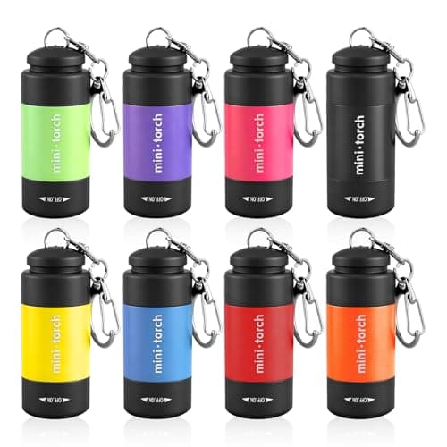 flintronic 8 Pack Mini Keyring Torch, Rechargeable USB Mini Flashlight, Portable Pocket Torch Small Bright for Outdoor Camping Hiking and Emergency Lighting, 8 Colors