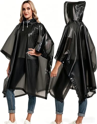 JXJIUA 2 Pack Rain Ponchos for Adults Men/Women, Black — view 4