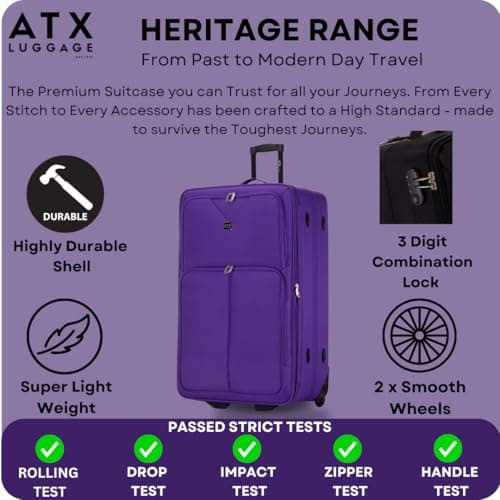 ATX Luggage 26” Medium Suitcase Expandable Durable Lightweight Suitcase with 2 Wheels & Built-in 3 Digit Combination Lock (Purple, 79 Liter) — view 3