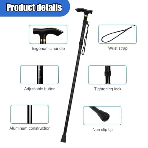 Febbya Folding Walking Stick for Women and Men,Lightweight Collapsible Walking Cane Adjustable Height 85-95cm,Portable Travel Walkings Stick for Elderly Arthritis Recovery — view 2