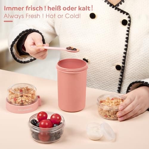 Mitsemmo Cereal Cup On The Go,760ml+230ml Breakfast Pots to Go,Yogurt and Granola Pot With Sauce Container,Travel Cereal Bowl and Milk Container for Work,Reusable Overnight Oats Jar with Lid & Spoon — view 5